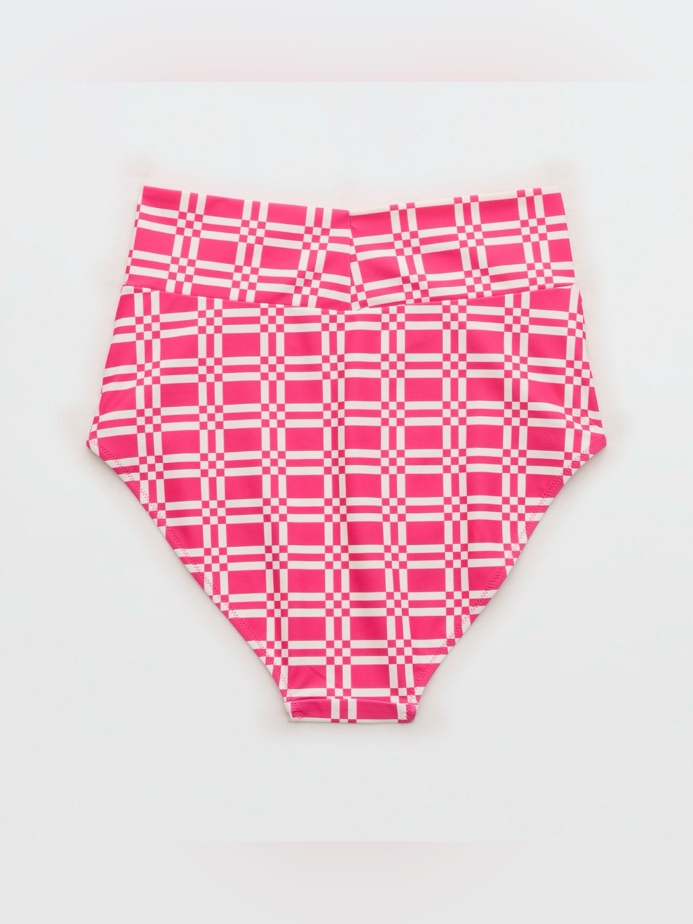 Aerie High Rise Full Coverage Crossover Bikini Bottom NWT Pink Punch Plaid Swim - Picture 4 of 4